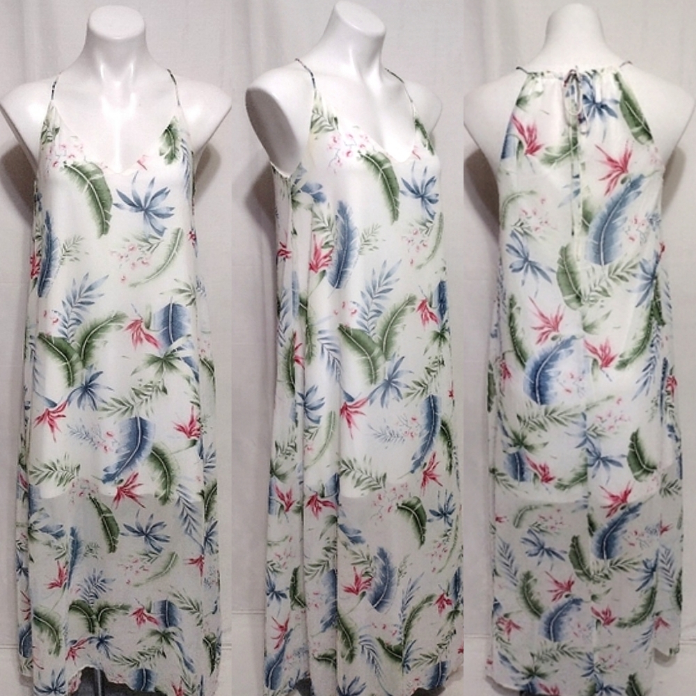 I Love Joah Tropical Chiffon Maxi Dress A-Line Back Tie Vacation Summer Small